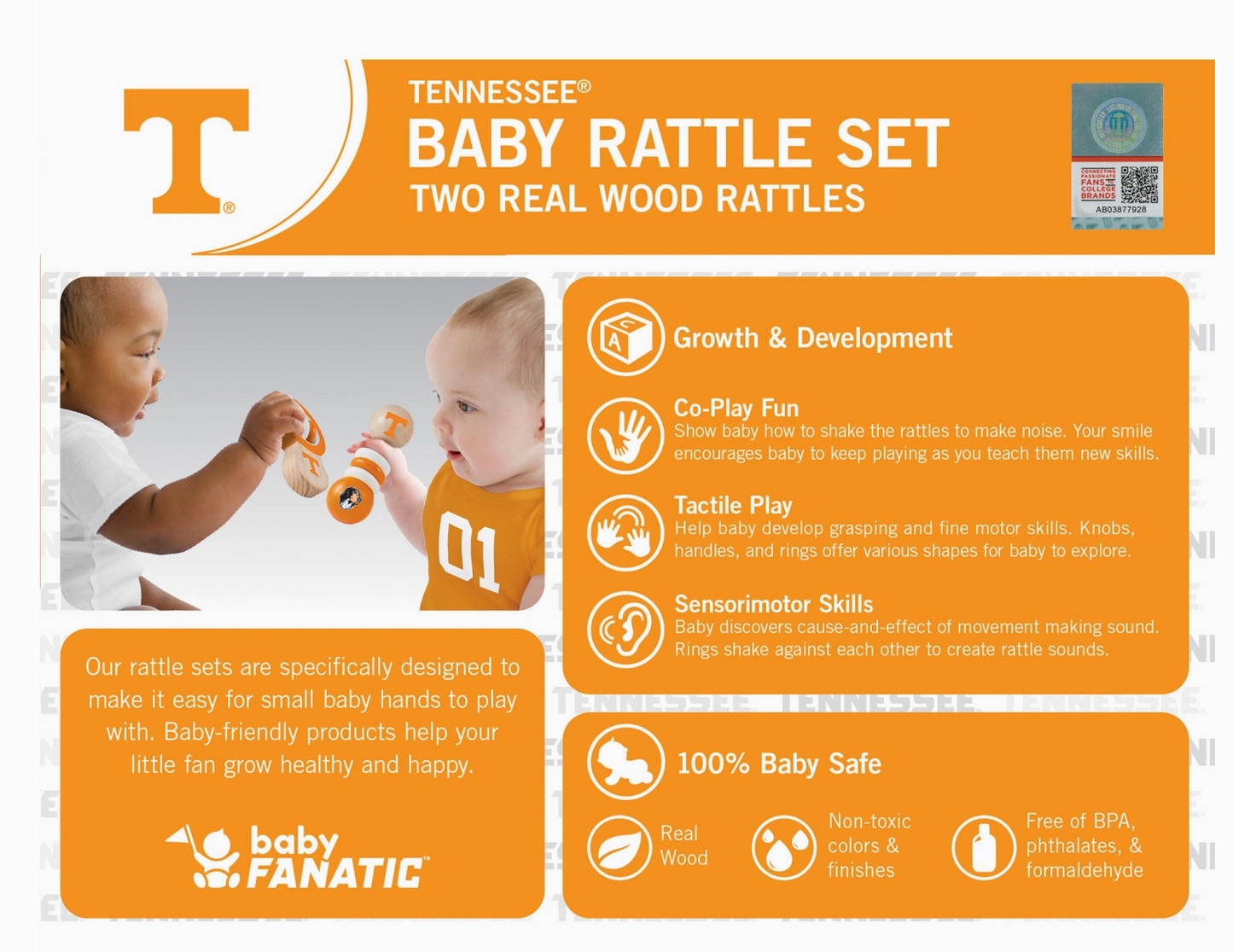 Tennessee Vols Baby Rattles 2 Pack image 0
