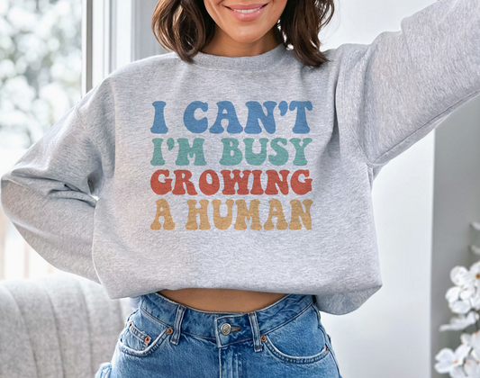 I Can't I'm Growing A Human Sweatshirt image 0
