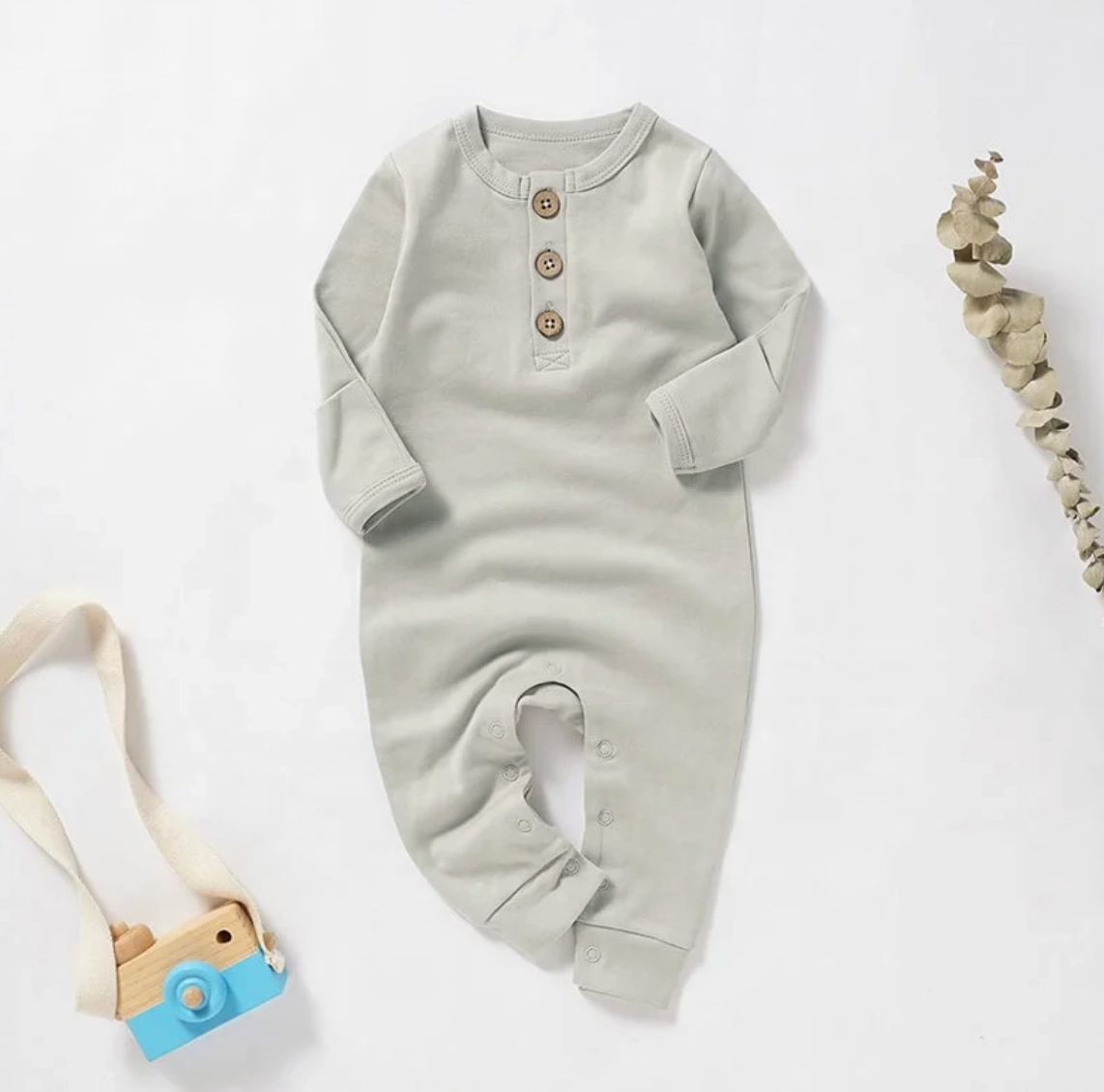 Organic Cotton Button Baby Romper image 0